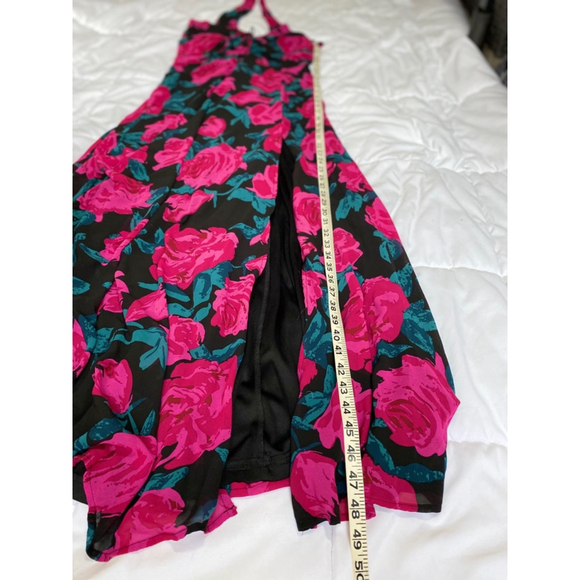 Lulus Fiercely Flowery Black Floral Ruched Halter Dress Small - Picture 5 of 8